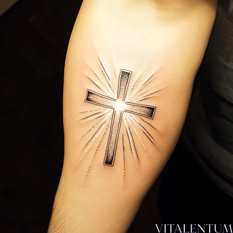 Cross Tattoo with Radiating Lines on Arm AI Image