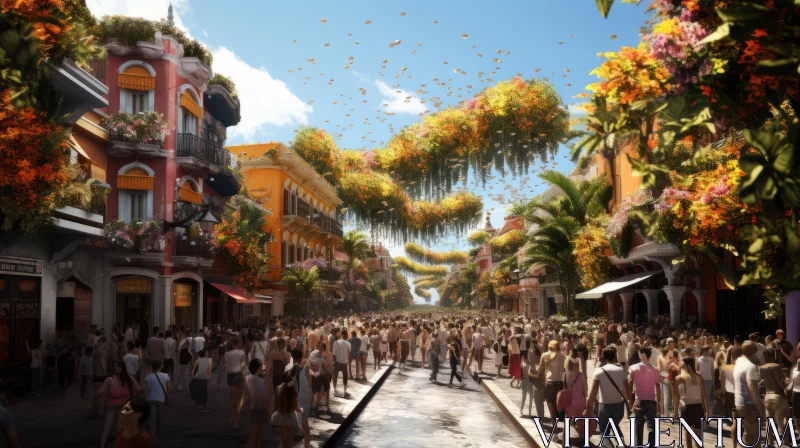 Futuristic Caribbean Flower Canopy City Street Art AI Image