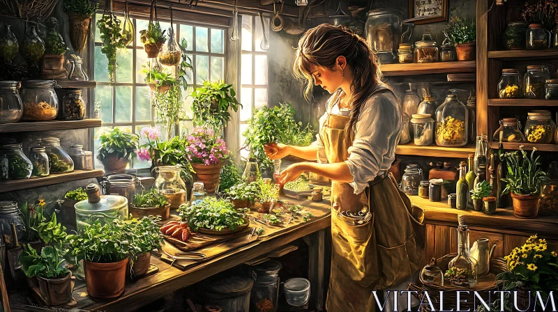 AI ART Botanical Serenity: Woman and Her Plants