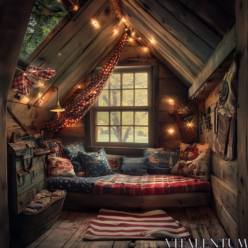 AI ART Cozy Cabin Room with Festive Lights