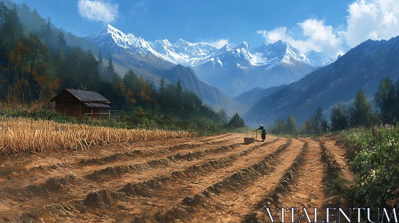 AI ART Cultivated Field with Mountain View