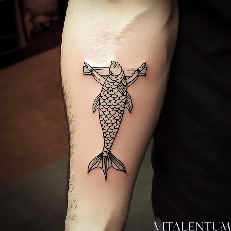 Fish Line Art Tattoo on Forearm AI Image