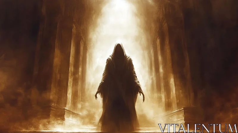 Mysterious Hooded Figure in Ethereal Light AI Image