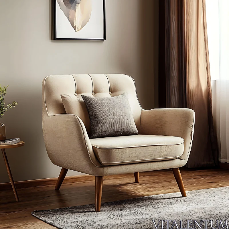 AI ART Comfortable Armchair with Cushion in Room