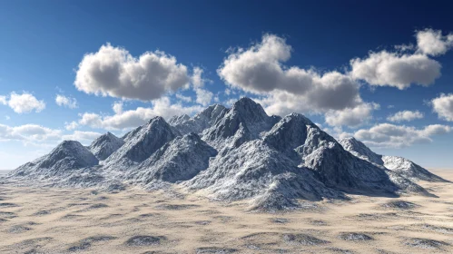 Rocky Peaks and Desert Plain Under Blue Sky