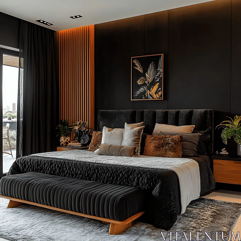 Modern Bedroom with Luxurious Accents AI Image