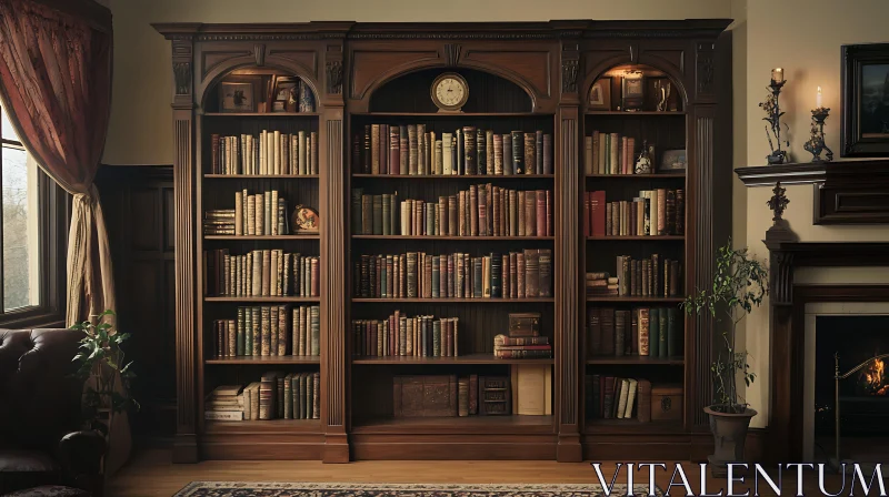 AI ART Vintage Library with Antique Books