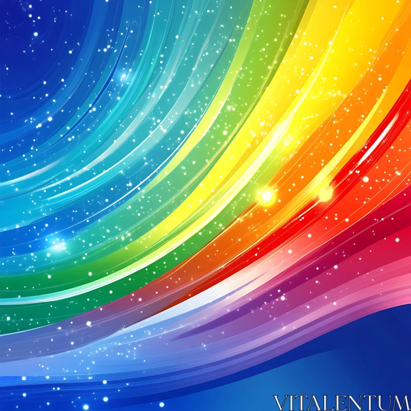 Abstract Rainbow Wave with Glittering Lights AI Image