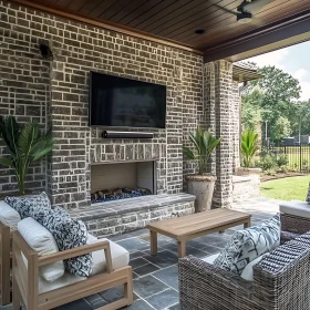 Brick Fireplace and Outdoor Seating Area