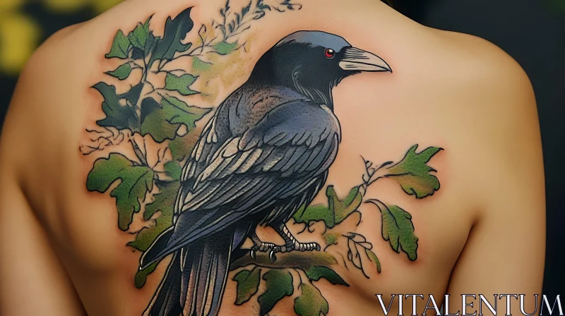 Crow Perched on Branch Back Tattoo AI Image