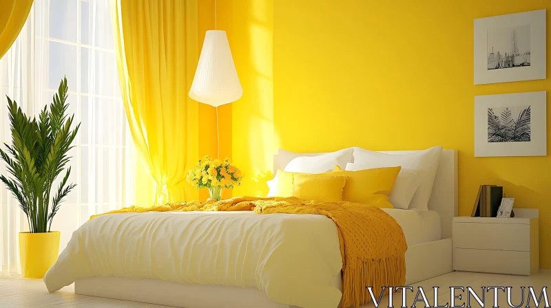 AI ART Modern Bedroom with Yellow Accents