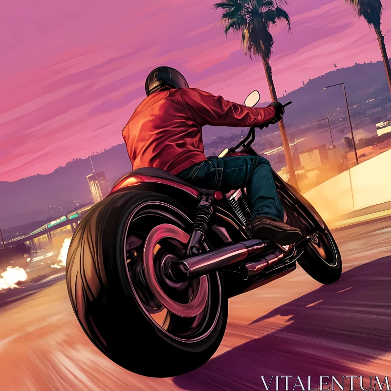 Biker at Sunset AI Image