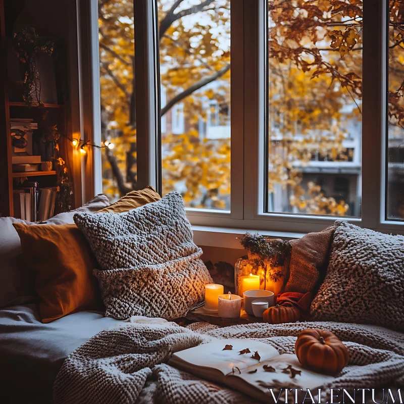 Warm Autumn Day: A Window of Serenity AI Image