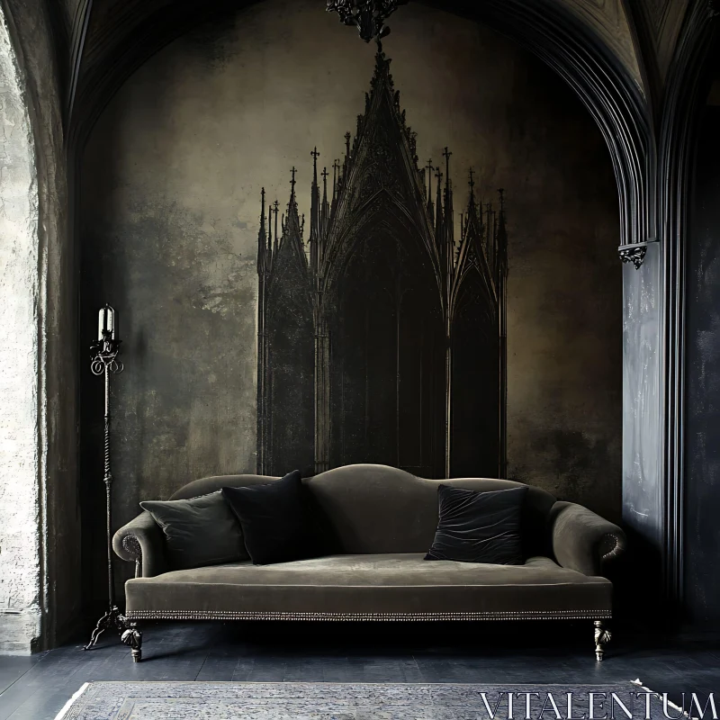 AI ART Dark Gothic Room with Sofa