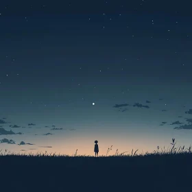 Child Silhouette Gazing at Starry Sky