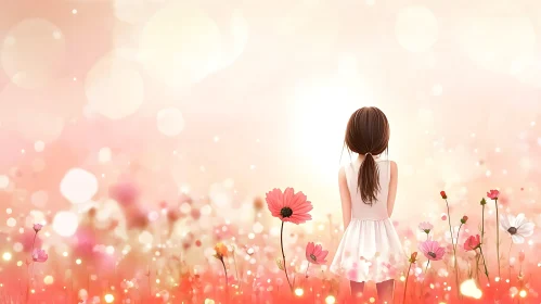 Dreamy Flower Field with Girl