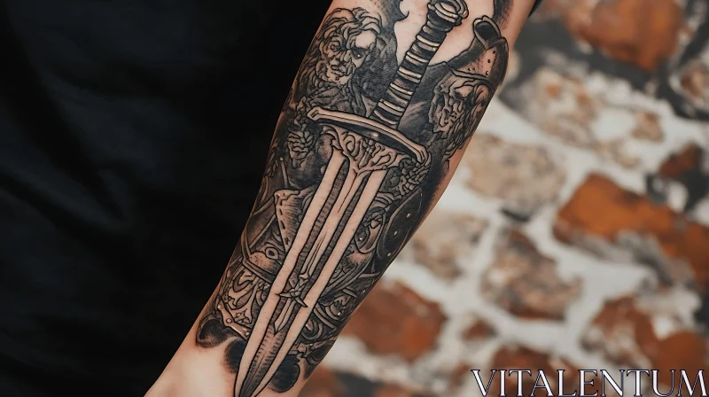 Forearm Tattoo with Sword Design AI Image