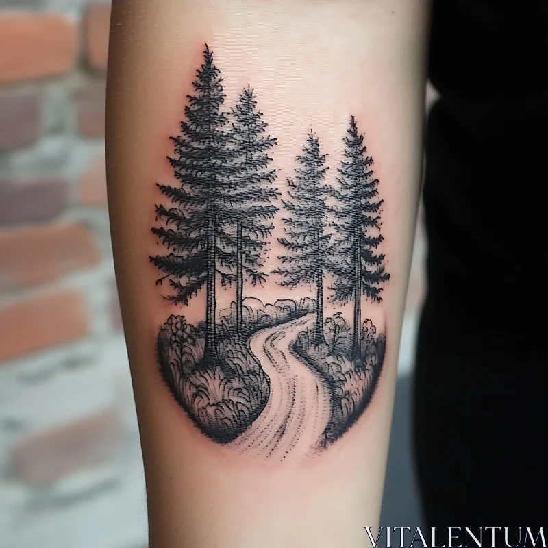 Nature-Inspired Arm Tattoo with Pine Trees AI Image