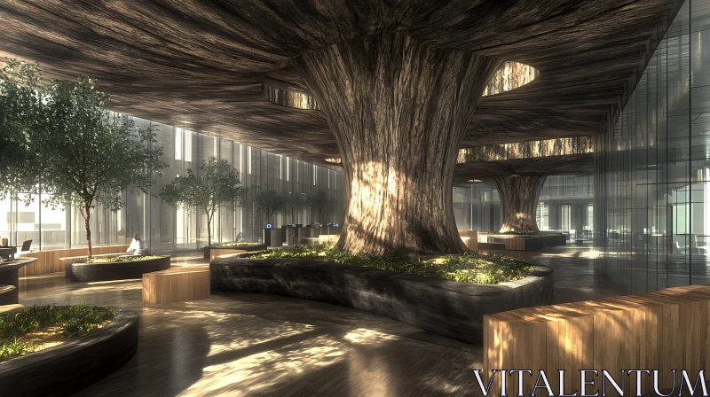 AI ART Indoor Trees in Modern Building