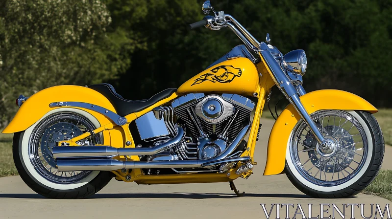 Vivid Yellow Motorcycle with Chrome Details AI Image