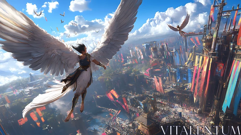 Winged Guardian Over Metropolis AI Image