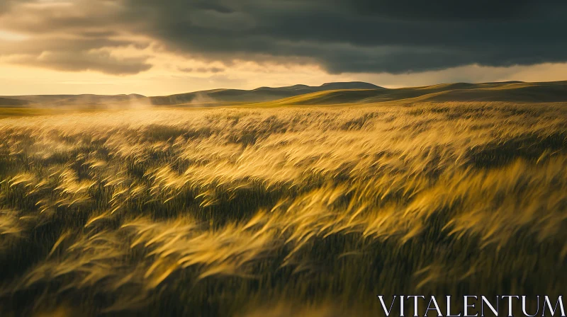 AI ART Wheat Field at Golden Hour Before Storm