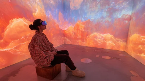 Woman in Virtual Reality Cloud Room