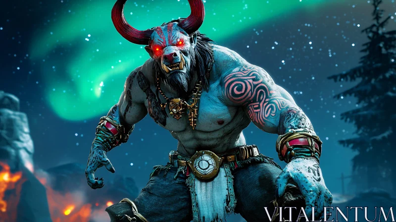 AI ART Blue Minotaur with Red Horns