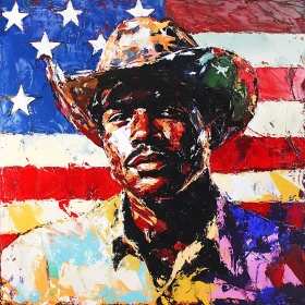 American Cowboy Art with Flag Backdrop