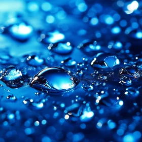 Close-Up of Reflective Water Droplets in Blue Hue