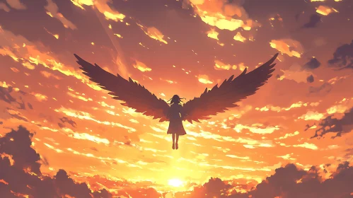 Winged Figure in Golden Sky