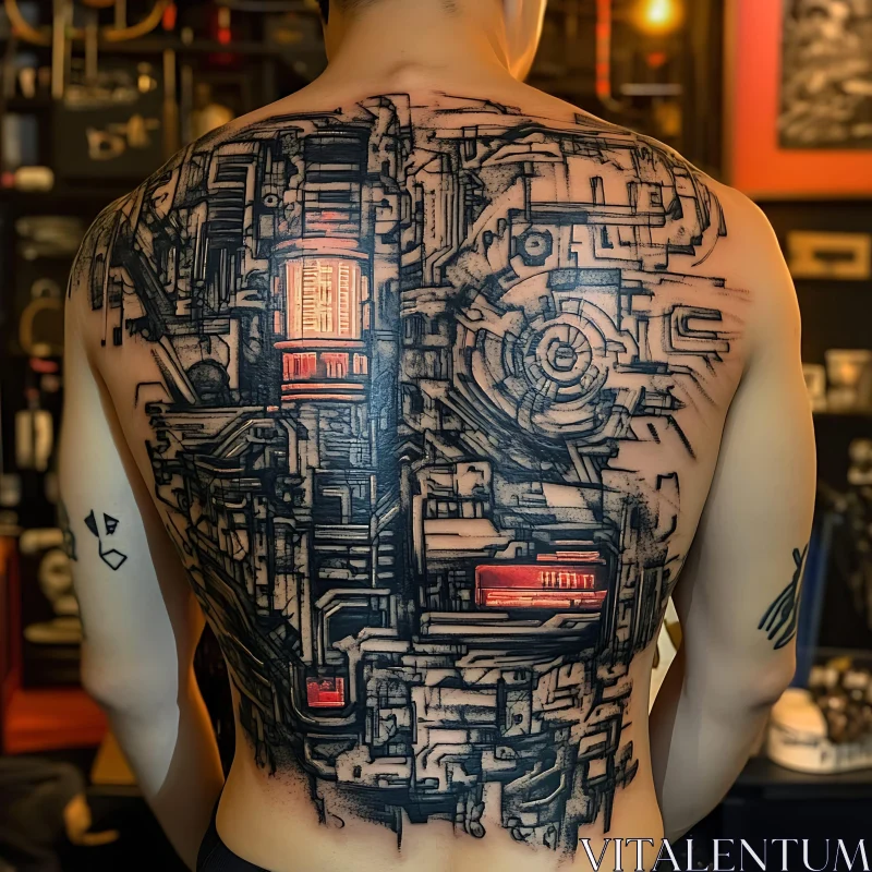 Complex Mechanical Circuit Board Tattoo AI Image