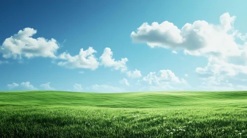 Peaceful Green Field Under Blue Sky