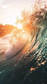 Golden Sunset and Curling Ocean Wave