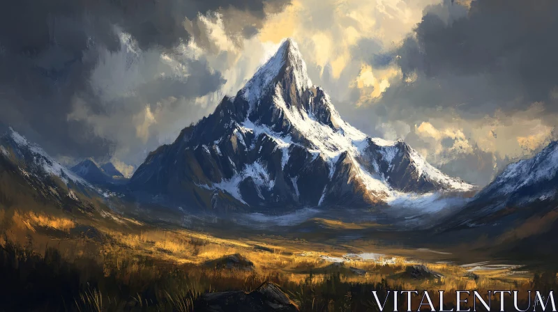 AI ART Golden Sunlight on Majestic Snow-Capped Mountain