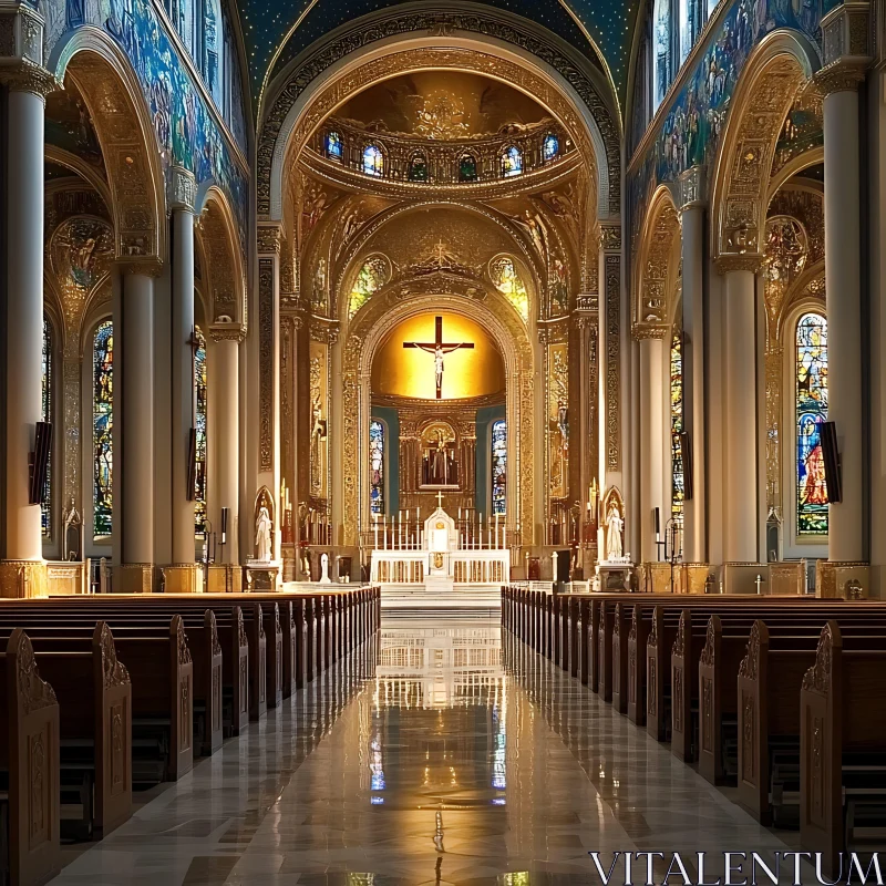 Architectural Grandeur: Church Interior View AI Image