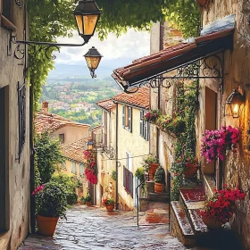 Picturesque Italian Street with Vintage Lamps