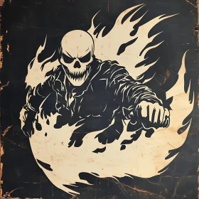 Monochrome Skull in Flames Artwork