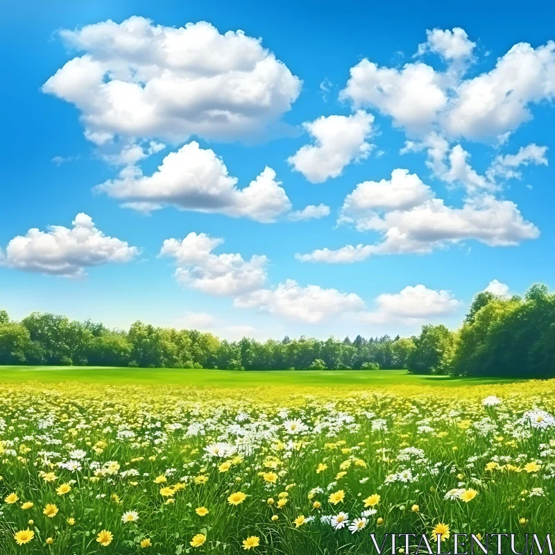 AI ART Idyllic Flower Meadow with Blue Sky