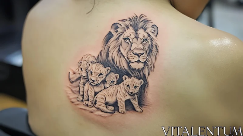 Intricate Lion and Cubs Tattoo AI Image