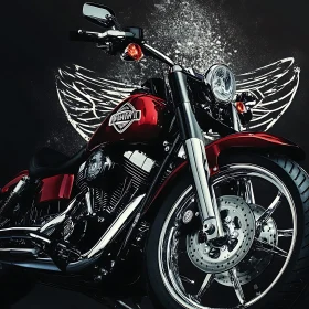 Winged Motorcycle on Black Background