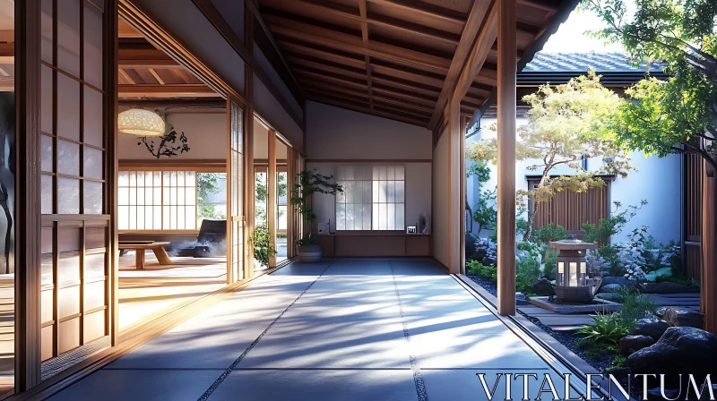 AI ART Zen Japanese Home with Garden View