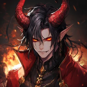 Red Horned Demon in Flames