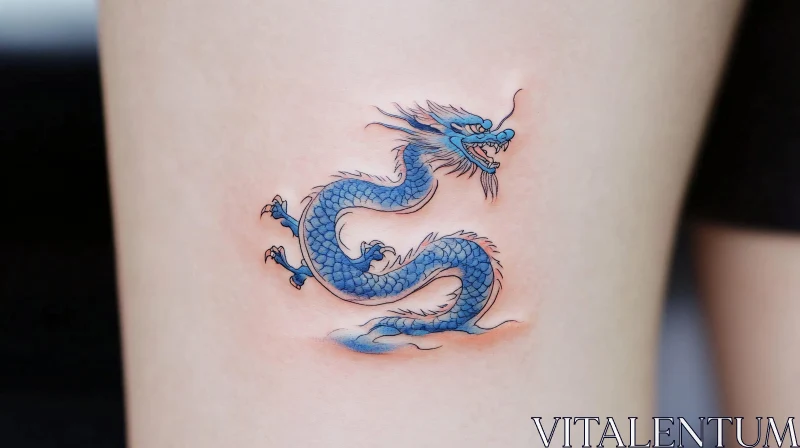 Elegant Blue Dragon Tattoo Art AI Image