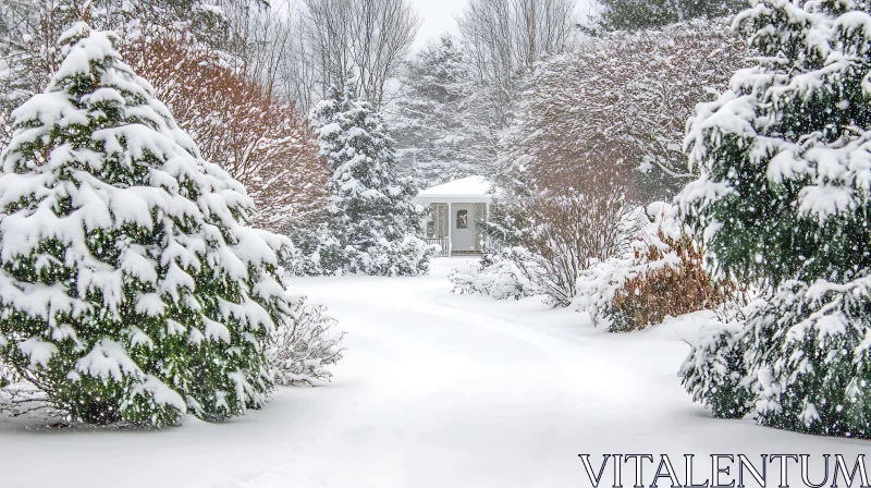 AI ART Snowy Winter Landscape with Gazebo