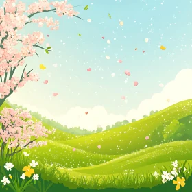 Spring Meadow Pastel Colors Illustration