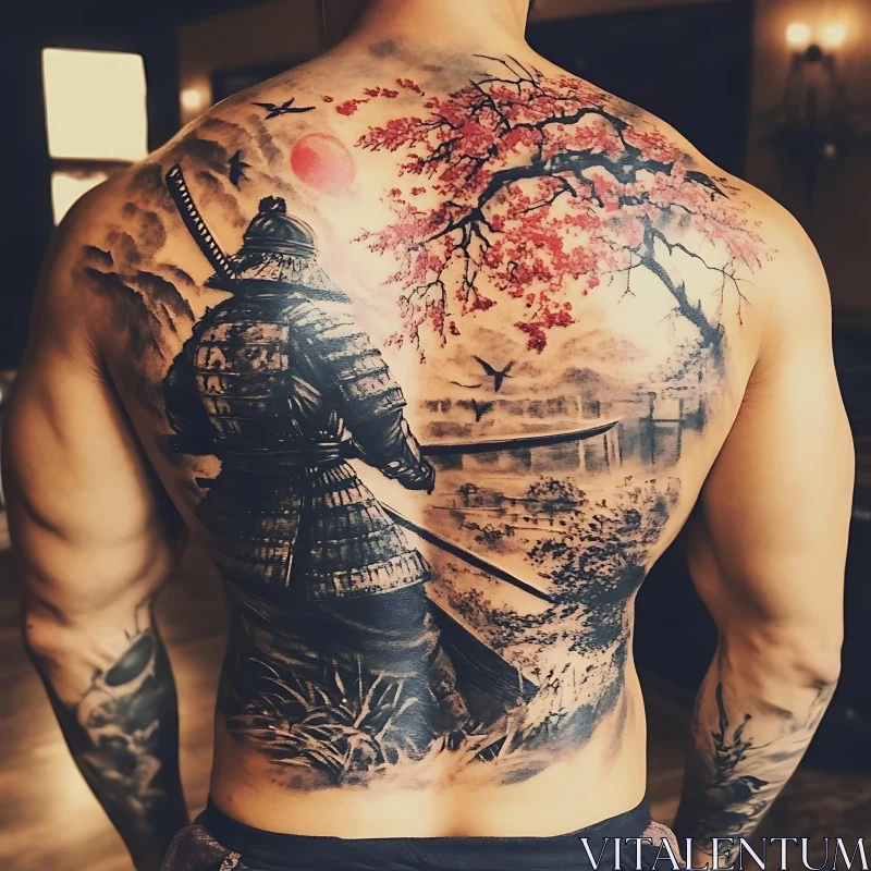 Japanese Samurai Back Tattoo AI Image