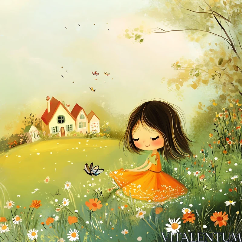 AI ART Whimsical Meadow Scene with Girl