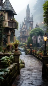 Enchanting Stone Pathway with Bridges and Buildings: A Fairytale-inspired Street Decor