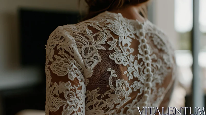 Ethereal Beauty: Close-Up of a Woman in a White Lace Wedding Dress AI Image